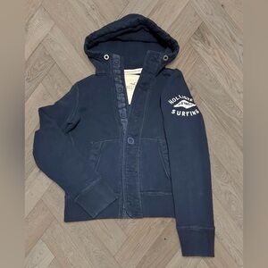 Y2K Hollister Navy Hoodie with Button Closure